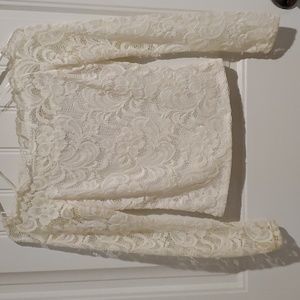 Ambiance Women's Long Sleeve Lace Floral White Tops - Size Small
